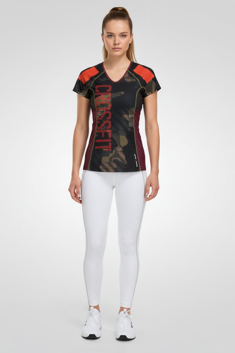 Reebok تي شيرت ضغط تمويه للتدريب كروس فيت للنساء، متعدد الألوان - Image 1